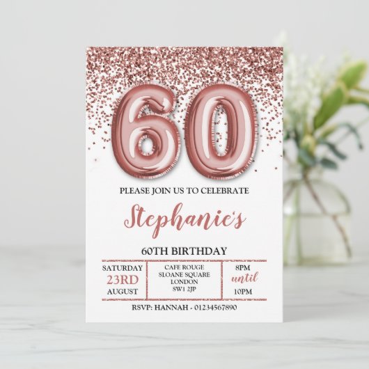 60e uitnodiging, roze gouden uitnodiging (Staand voorkant)