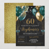 60e Uitnodiging Turquoise Groen Gouden Uitnodiging (Voorkant / Achterkant)