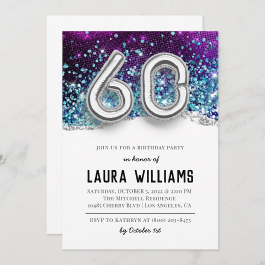 60e uitnodiging van de Birthday Party (Voorkant / Achterkant)