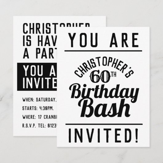 60e uitnodiging van de Birthday Party (Voorkant / Achterkant)