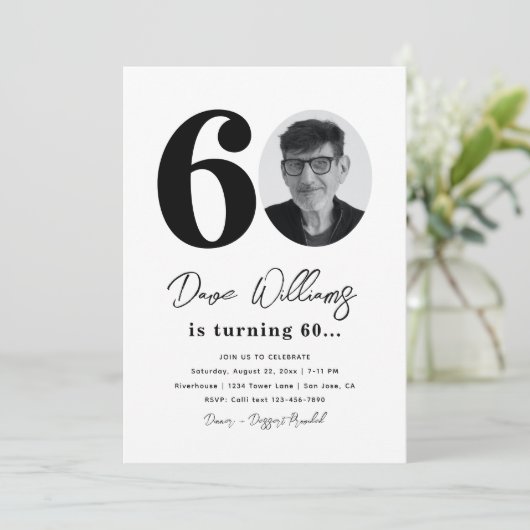 60e uitnodiging van de Birthday Party | 60e verjaa (Staand voorkant)