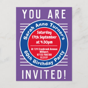 60e uitnodiging van de Birthday Party Briefkaart