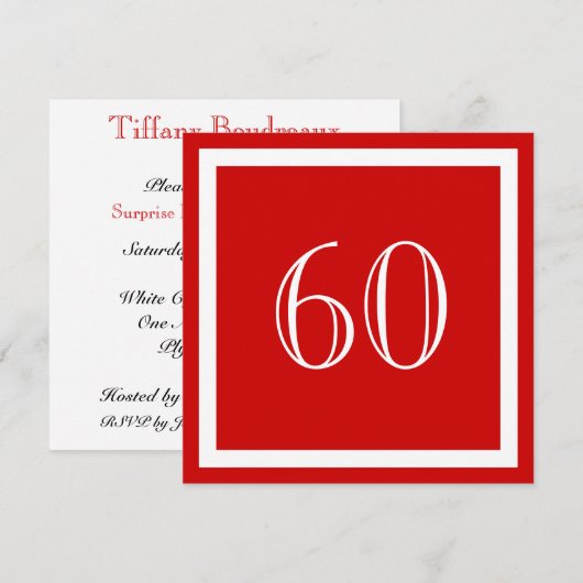 60e uitnodiging van de Birthday Party - Red (Voorkant / Achterkant)