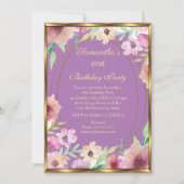 60e uitnodiging van de Paarse Floral Gold Birthday (Voorkant)