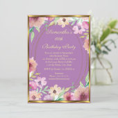 60e uitnodiging van de Paarse Floral Gold Birthday (Staand voorkant)