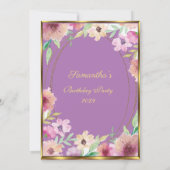 60e uitnodiging van de Paarse Floral Gold Birthday (Achterkant)