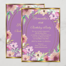 60e uitnodiging van de Paarse Floral Gold Birthday