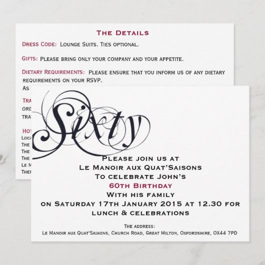 60e uitnodiging van de verjaardag (Voorkant / Achterkant)