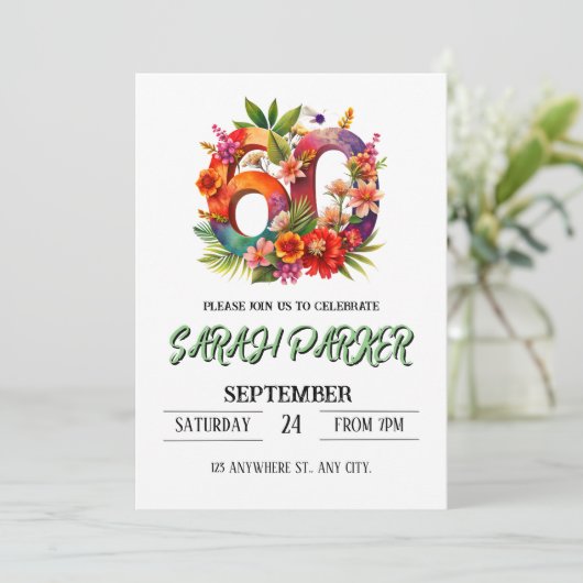 60e uitnodiging van de verjaardag (Staand voorkant)