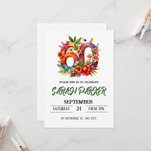 60e uitnodiging van de verjaardag (Voorkant / Achterkant in situ)