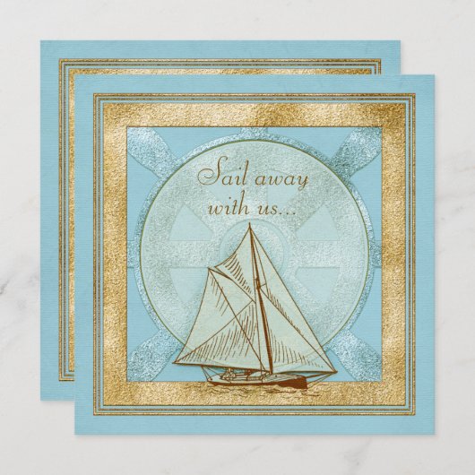 60e uitnodiging van de verjaardag | Nautisch Zeail (Voorkant / Achterkant)