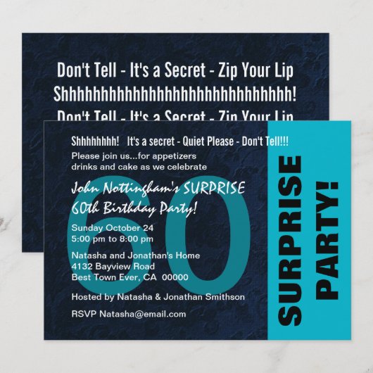 60e URPRISE Birthday Aqua Blue en Black A02 Kaart (Voorkant / Achterkant)