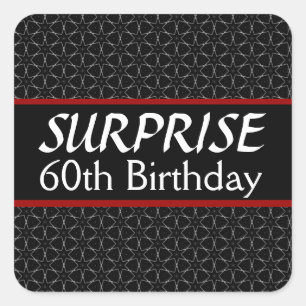 60e URPRISE Birthday Black Silver Red Vierkante Sticker
