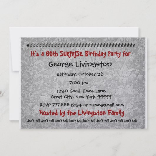 60e URPRISE Birthday Silver Red Black Metallic Kaart (Achterkant)