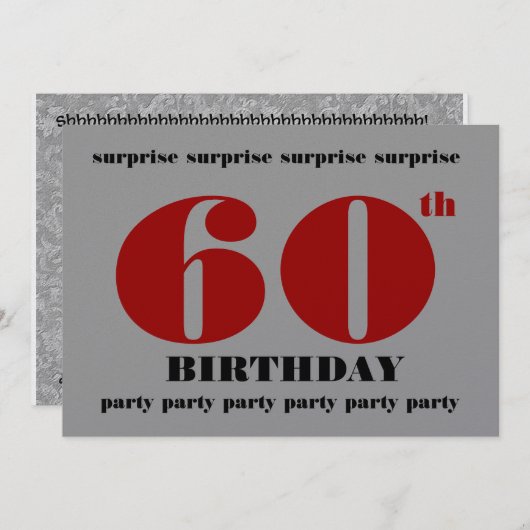 60e URPRISE Birthday Silver Red Black Metallic Kaart (Voorkant / Achterkant)