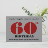 60e URPRISE Birthday Silver Red Black Metallic Kaart (Staand voorkant)