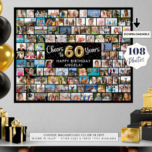 60e Verjaardag 108 Foto's Zwart Goud Proost Op Jaa Poster
