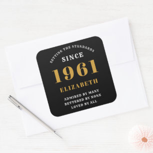 60e verjaardag 1961 Op maat gesneden Rode Zwarte d Vierkante Sticker