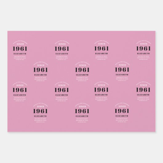 60e verjaardag 1961 Roze zwarte dame op persoonlij Inpakpapier Vel (Voorkant 2)