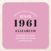 60e verjaardag 1961 Roze zwarte dame op persoonlij Kartonnen Onderzetters (Voorkant)