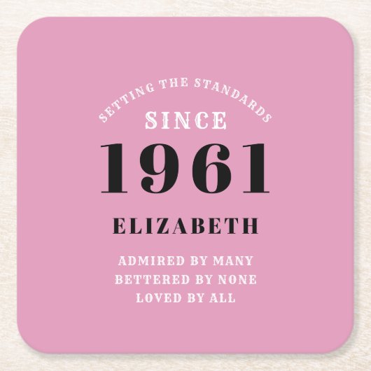 60e verjaardag 1961 Roze zwarte dame op persoonlij Kartonnen Onderzetters (Voorkant)