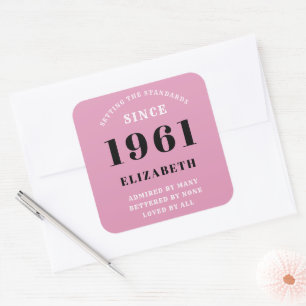 60e verjaardag 1961 Roze zwarte dame op persoonlij Vierkante Sticker