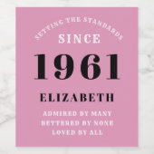 60e verjaardag 1961 Roze zwarte dame op persoonlij Wijn Etiket (Enkel label)