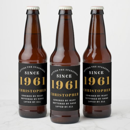 60e verjaardag 1961 Zwart Goud Retro gepersonalise Bier Etiket (Flessen)