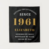 60e verjaardag 1961Zwart Gouden gepersonaliseerde Wandkleed (Voorkant)