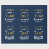 60e verjaardag 1962 Blue Gold Add Name Legendary Cadeaupapier (Vlak)