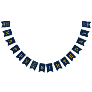 60e verjaardag 1962 Blue Gold Add Name Retro Vlaggetjes