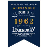 60e verjaardag 1962 Blue Gold Add Name Retro Vlaggetjes (Eerste vlag)