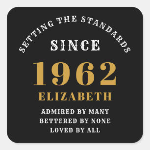 60e verjaardag 1962 Elegant Black Gold Chic Vierkante Sticker