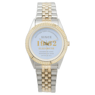 60e verjaardag 1962 Elegant Blauw Grijs Chic Vrouw Horloge