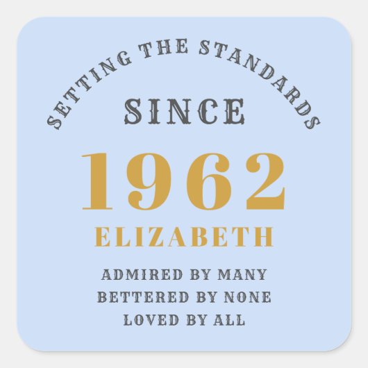 60e verjaardag 1962 Elegant Blue Gold Grey Vierkante Sticker (Voorkant)