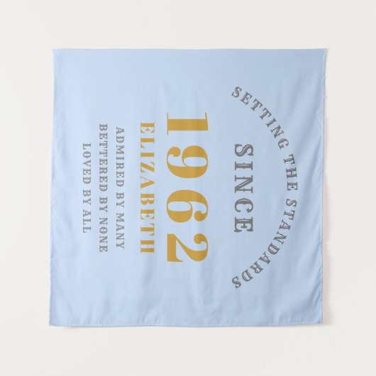 60e verjaardag 1962 Elegant Blue Grey Gold Chic Wandkleed (Voorkant (horizontaal))