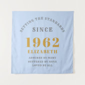 60e verjaardag 1962 Elegant Blue Grey Gold Chic Wandkleed (Voorkant)