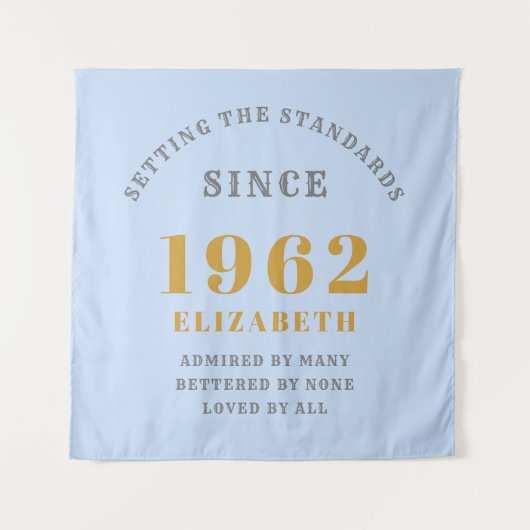 60e verjaardag 1962 Elegant Blue Grey Gold Chic Wandkleed (Voorkant)
