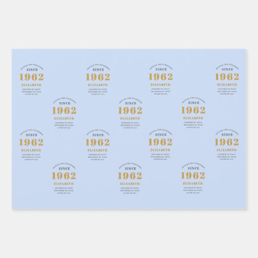 60e verjaardag 1962 Elegant Gold Blue Grey Inpakpapier Vel (Voorkant)