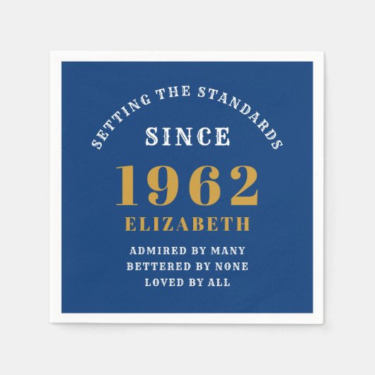 60e verjaardag 1962 Elegant Gold Blue Servet (Voorkant)