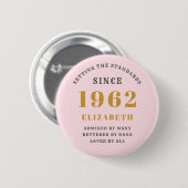 60e verjaardag 1962 Elegant Gold Pink Grey Ronde Button 5,7 Cm (Voorkant /achterkant)