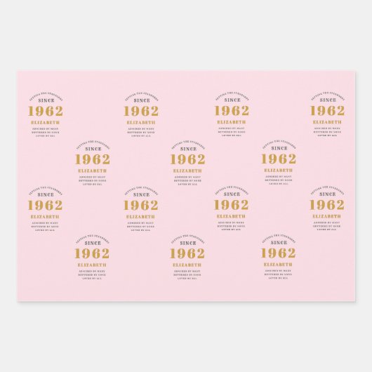 60e verjaardag 1962 Elegant Gold roze grijs Inpakpapier Vel (Voorkant)