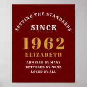 60e verjaardag 1962 Elegant Red Gold Chic Poster (Voorkant)