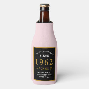 60e verjaardag 1962 Naam Elegant Black Gold Pink Flesjeskoeler