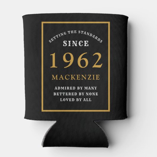 60e verjaardag 1962 Naam Elegant Chic Black Gold Blikjeskoeler (Achterkant)