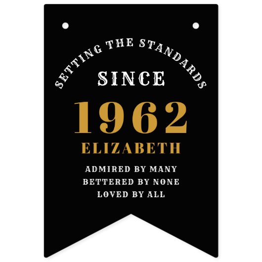 60e verjaardag 1962 Zwarte Gold-naam Chic Elegant Vlaggetjes (Eerste vlag)