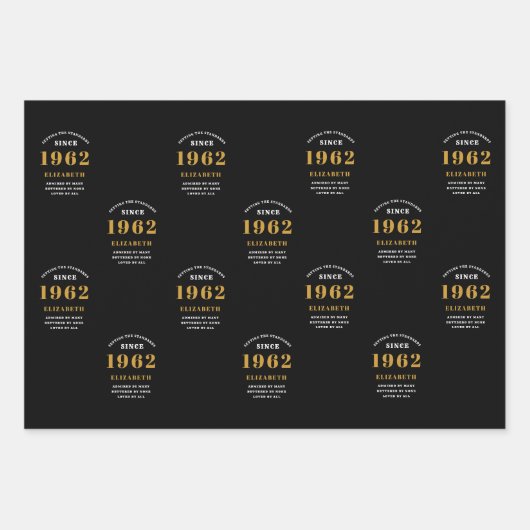 60e verjaardag 1962 zwarte goudkleurig legant inpakpapier vel (Voorkant 2)