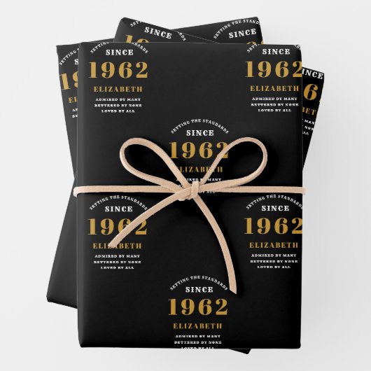 60e verjaardag 1962 zwarte goudkleurig legant inpakpapier vel (In situ)