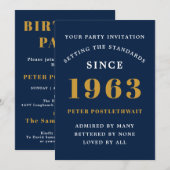 60e verjaardag 1963 Blue Gold Add Name Year Kaart (Voorkant / Achterkant)