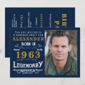 60e verjaardag 1963 Legend Retro Blue Gold Kaart (Voorkant / Achterkant)